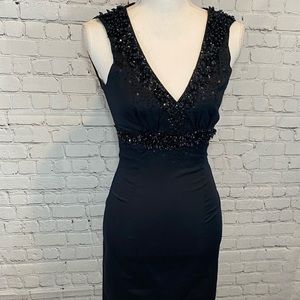 FRENCH CONNECTION Black Wizadora Beads Sleeveless V Neck Dress-0